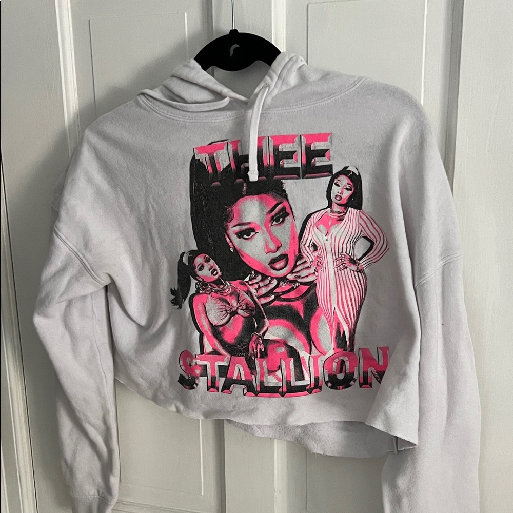 UO Megan thee stallion Graphic White and Pink Women's Hoodie